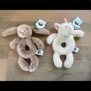 Jellycat rattles, 1 bunny, 1 unicorn. NWT